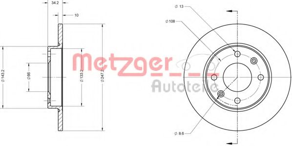 METZGER 6110037 Тормозной диск для PEUGEOT 205 II (Пежо 205 2) METZGER 6110037 Тормозной диск для PEUGEOT 205 II (Пежо 205 2)