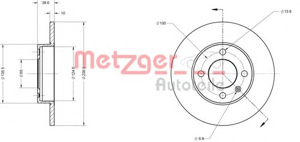 METZGER 6110060 Тормозной диск для AUDI 80 (Ауди 80) METZGER 6110060 Тормозной диск для AUDI 80 (Ауди 80)