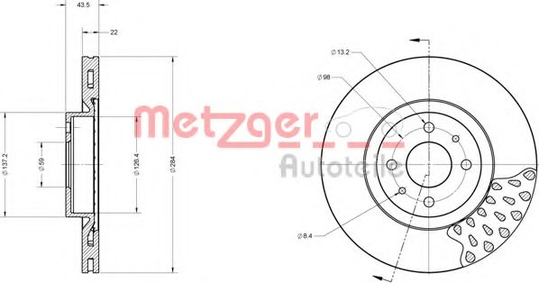 METZGER 6110098 Тормозной диск для ABARTH (Абартх) METZGER 6110098 Тормозной диск для ABARTH (Абартх)