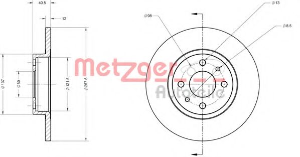 METZGER 6110124 Тормозной диск для FIAT 500 C (Фиат 500 c) METZGER 6110124 Тормозной диск для FIAT 500 C (Фиат 500 c)