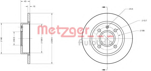 METZGER 6110243 Тормозной диск для FORD FIESTA (Форд Фиэста) METZGER 6110243 Тормозной диск для FORD FIESTA (Форд Фиэста)