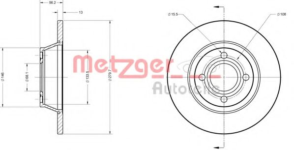 METZGER 6110262 Тормозной диск для AUDI 90 (Ауди 90) METZGER 6110262 Тормозной диск для AUDI 90 (Ауди 90)