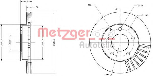 METZGER 6110409 Тормозной диск для MAZDA 626 IV (Мазда 626 4) METZGER 6110409 Тормозной диск для MAZDA 626 IV (Мазда 626 4)
