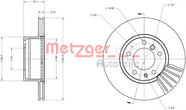 METZGER 6110461 Тормозной диск для BMW 7 (Бмв 7) METZGER 6110461 Тормозной диск для BMW 7 (Бмв 7)