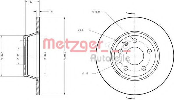 METZGER 6110574 Тормозной диск для AUDI TT (Ауди Тт) METZGER 6110574 Тормозной диск для AUDI TT (Ауди Тт)