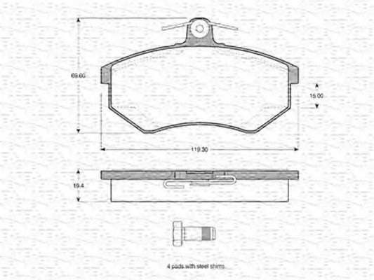 MAGNETI MARELLI 363702160944 Тормозные колодки для AUDI 90 (Ауди 90) MAGNETI MARELLI 363702160944 Тормозные колодки для AUDI 90 (Ауди 90)