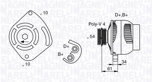 MAGNETI MARELLI 063377030010 Генератор для FIAT 500 C (Фиат 500 c) MAGNETI MARELLI 063377030010 Генератор для FIAT 500 C (Фиат 500 c)
