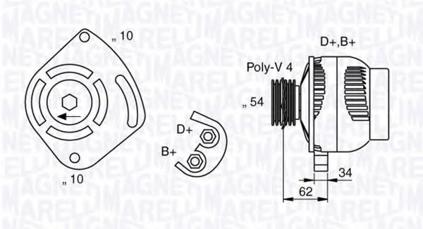 MAGNETI MARELLI 063377031010 Генератор для FIAT 500 C (Фиат 500 c) MAGNETI MARELLI 063377031010 Генератор для FIAT 500 C (Фиат 500 c)
