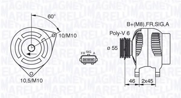 MAGNETI MARELLI 063380002010 Генератор для FORD FIESTA V (Форд Фиеста 5) MAGNETI MARELLI 063380002010 Генератор для FORD FIESTA V (Форд Фиеста 5)
